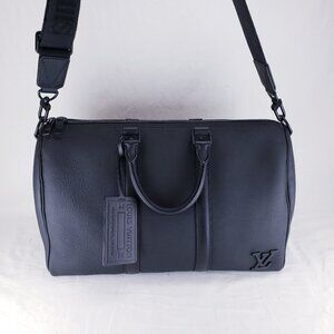 Louis Vuitton Aerogram Keepall 40 Bandouliere Black Taurillon Leather Travel Bag